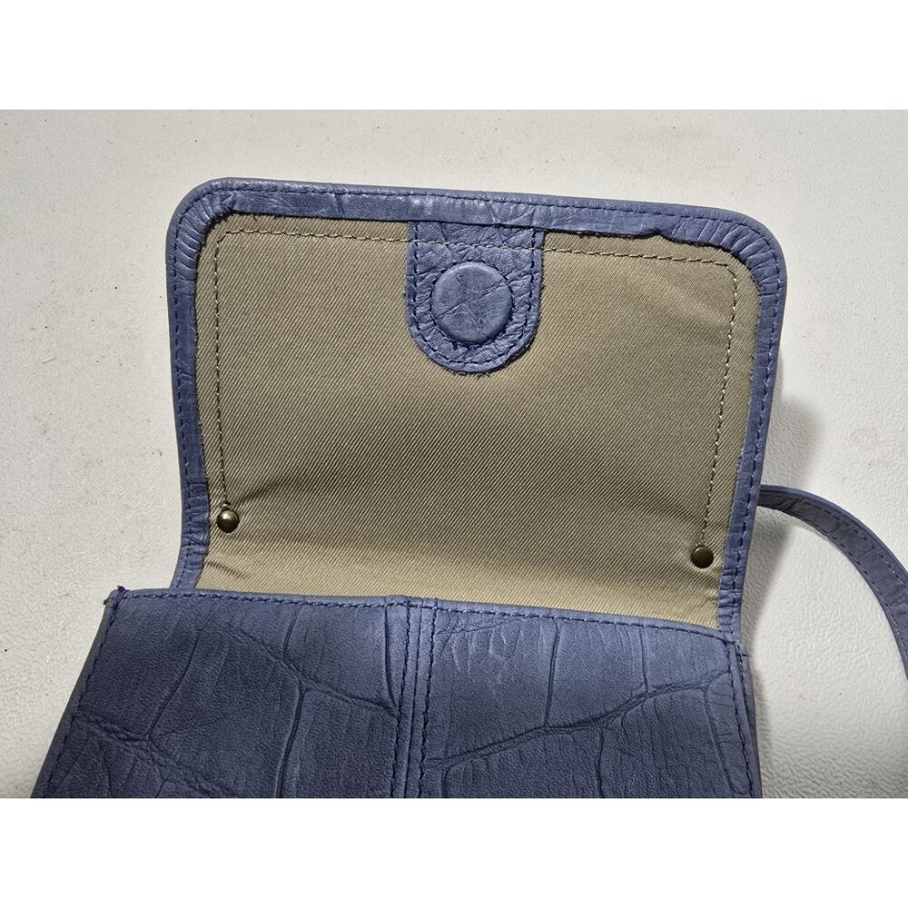 American Leather Co. Kansas Crossbody Bag Croc Embossed Leather Purse Blue - Picture 10 of 11